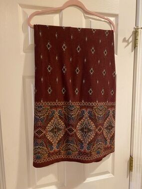 Dress Barn Burgundy Maxi Skirt with Paisley Border